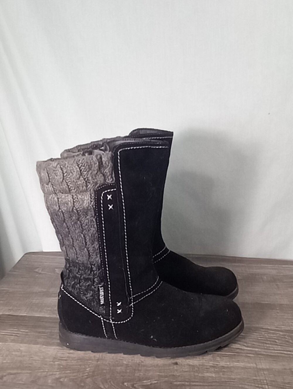Muk Luks Black Gray Stacey Mid Calf Boots Size 9
